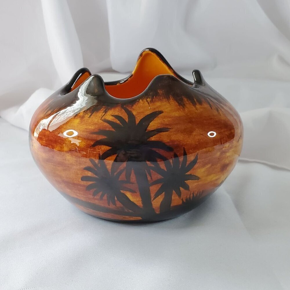 Vintage 1980s Art Pottery Planter Desert Landscape & Palm Tree Design Signed - Picture 10 of 16